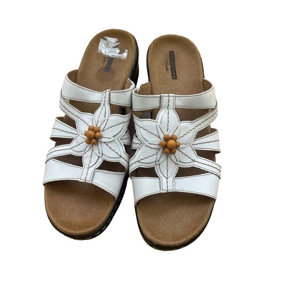 Clarks Lexi Myrtle White Leather Wedge Sandals Flower Size 10 - Picture 6 of 9